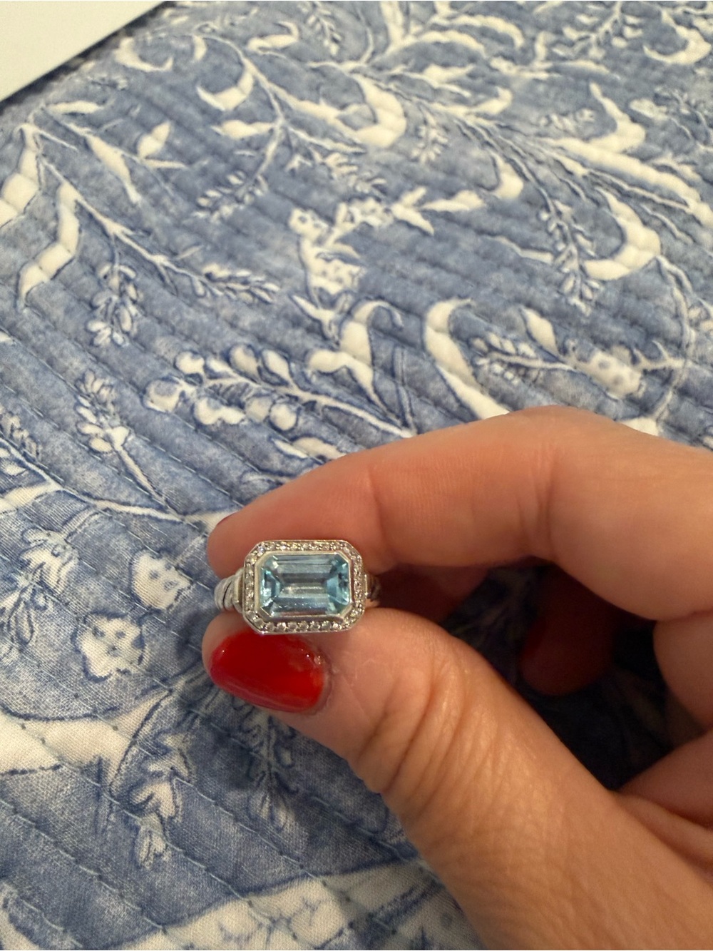 David Yurman Novella Ring Blue Topaz and Pave Diamonds, Light Blue Topaz, sz 5
